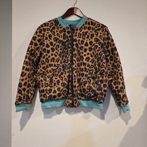 Crazy Train Bomber Jacket Small Leopard Cat Serape Stripe Quilted Vibrant